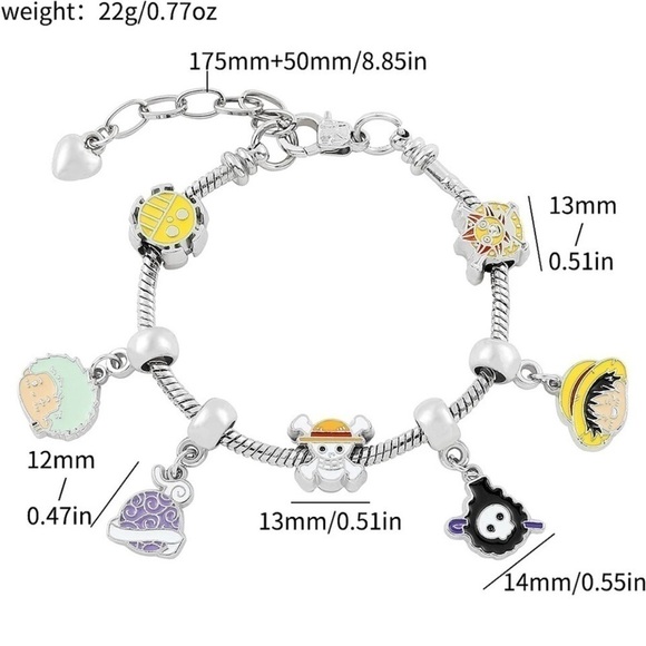 Silver Plated One Piece Anime Themed Charm Bracelet - Picture 7 of 7